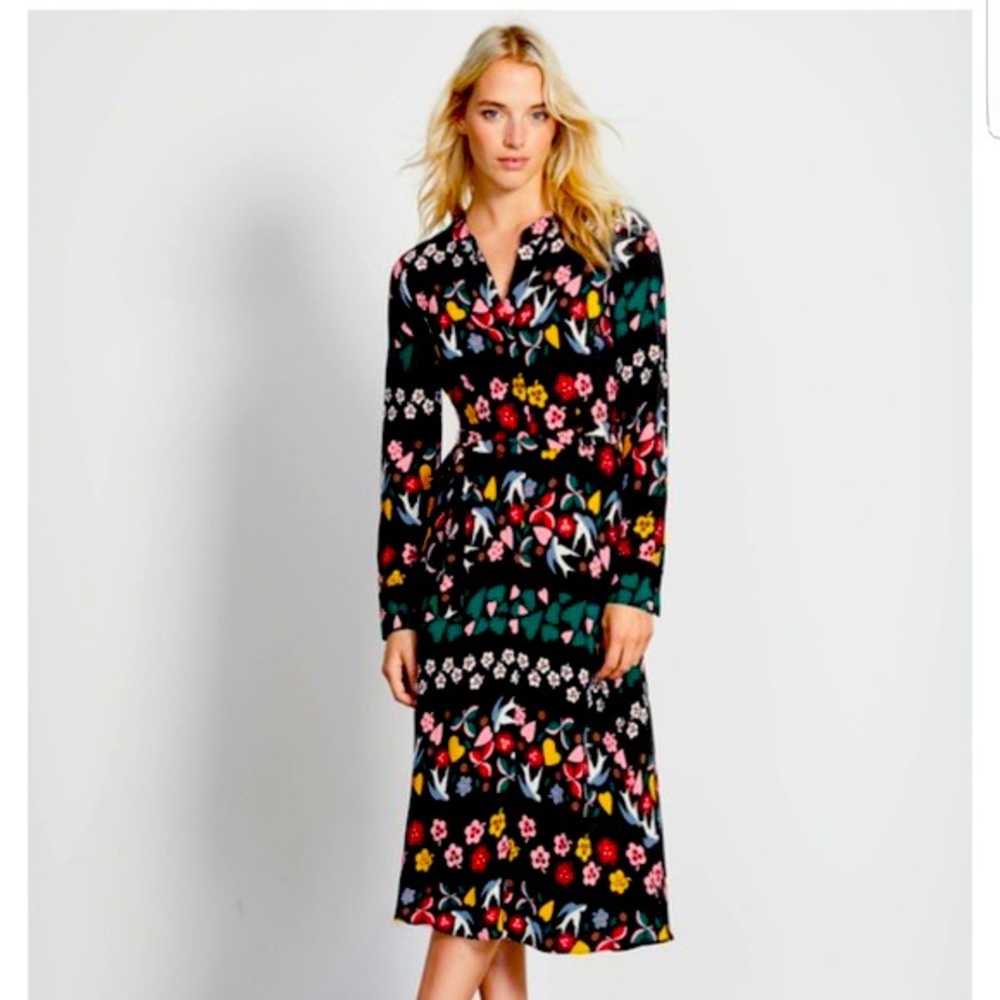 Boden Jessica shirt dress folklore black. Worn only once. Size 8 midi dress.